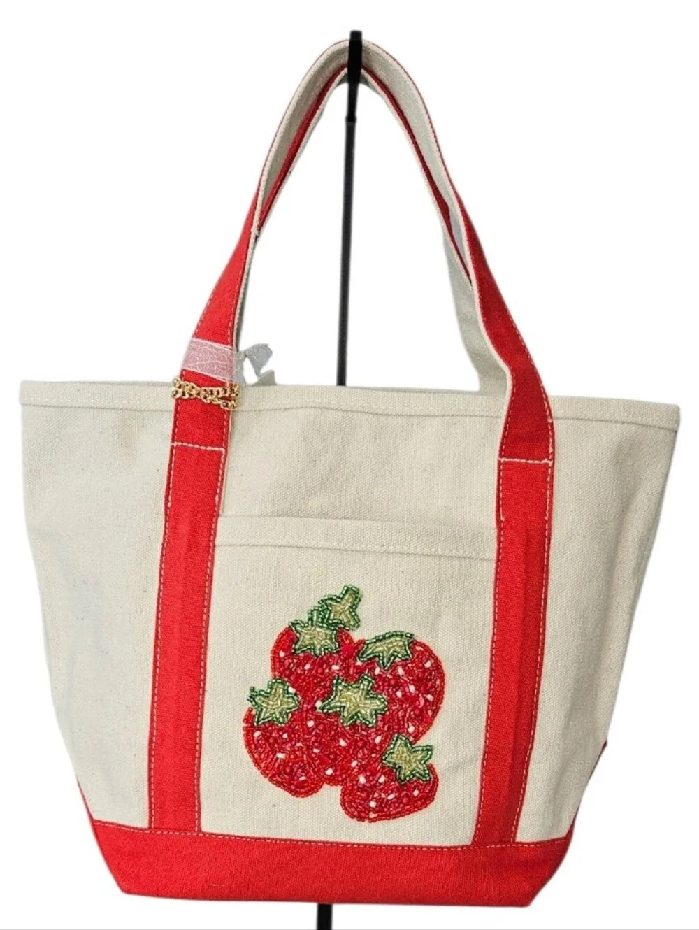 NWT Viral Beaded Strawberry Mini Canvas Tote & Coin Purse – Handcrafted in India